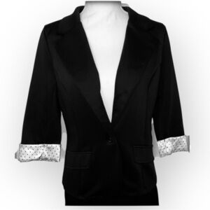 Vintage Robert Louis Brand Blazer in Blk w/ wht satin Polka Dot Cuffs in SZ MED